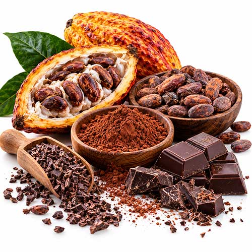 cacao-pod cacao pod, cacao beans, nibs, cocoa powder