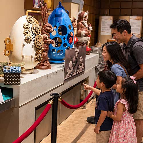 Family looking at chocolate display
