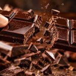 hands breaking a glossy dark chocolate bar