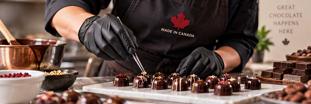 Canadian chocolatier working with chocolate