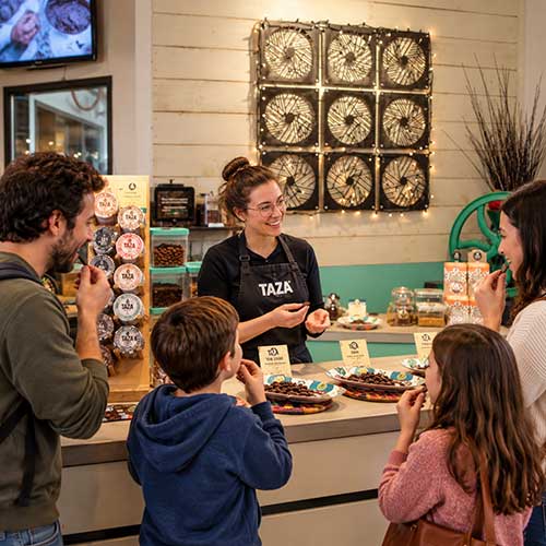 Family tasting Taza chocolates